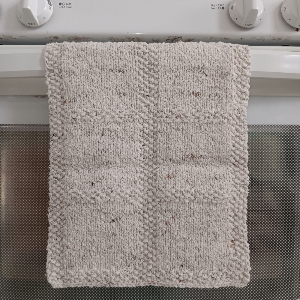 Handmade Hand Knit Flecked Oatmeal Windowpane Cotton Blend Hand Towel